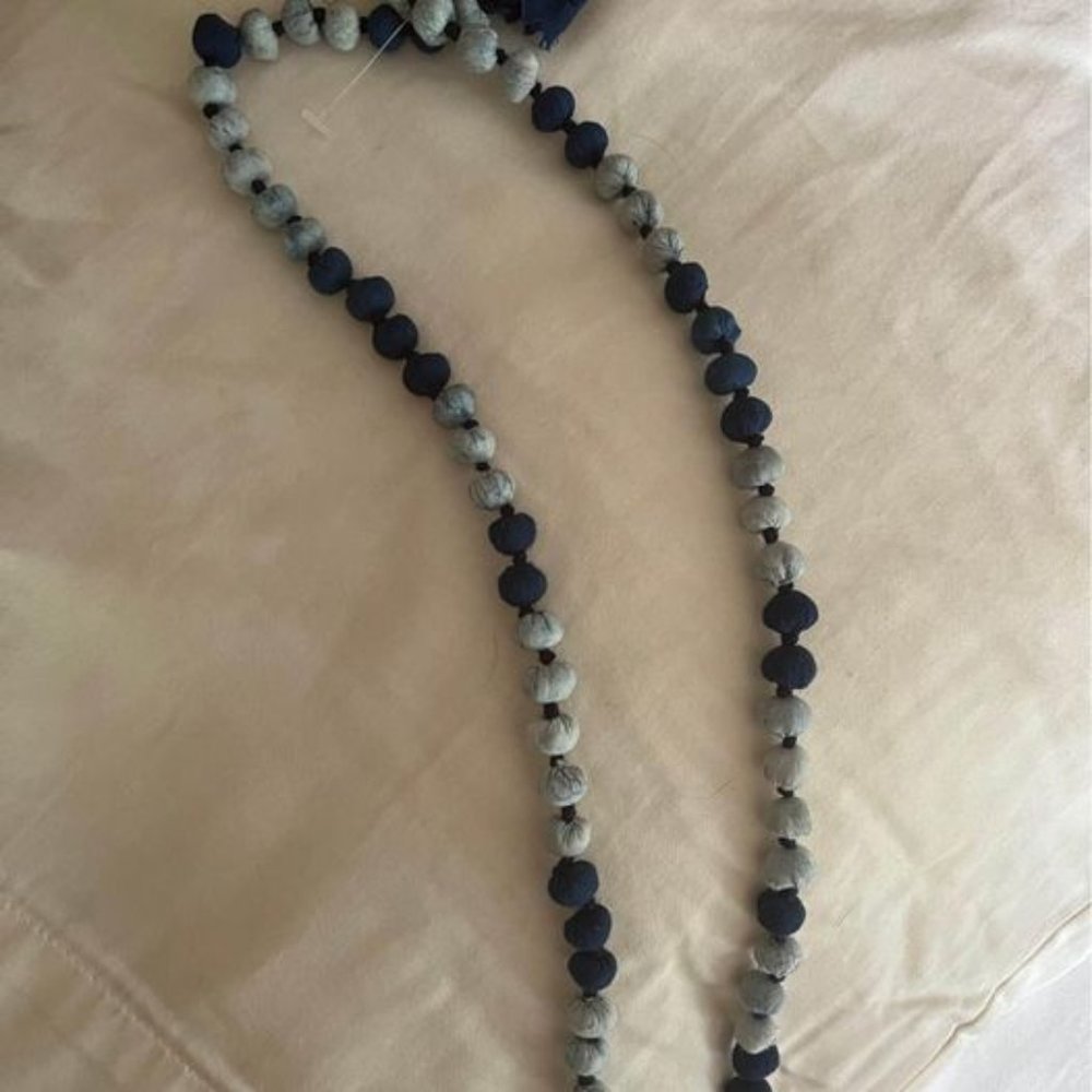 Beautiful Indigo Dyed Cloth Beaded Indian Necklace, Adjustable Length